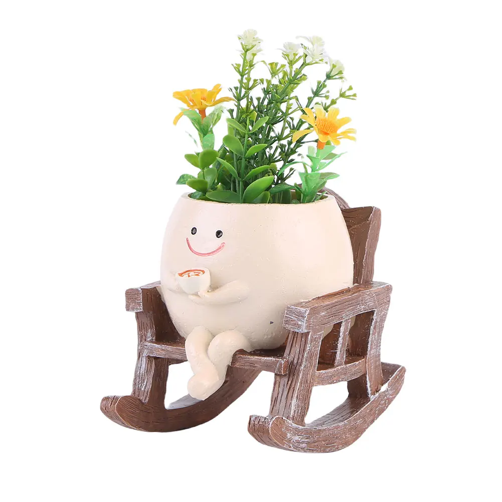 Creative Rocking Chair/Swing Face Planter Pot Plant Pot Cute Resin Head Planters Home Garden Supplies for Indoor Outdoor Plants