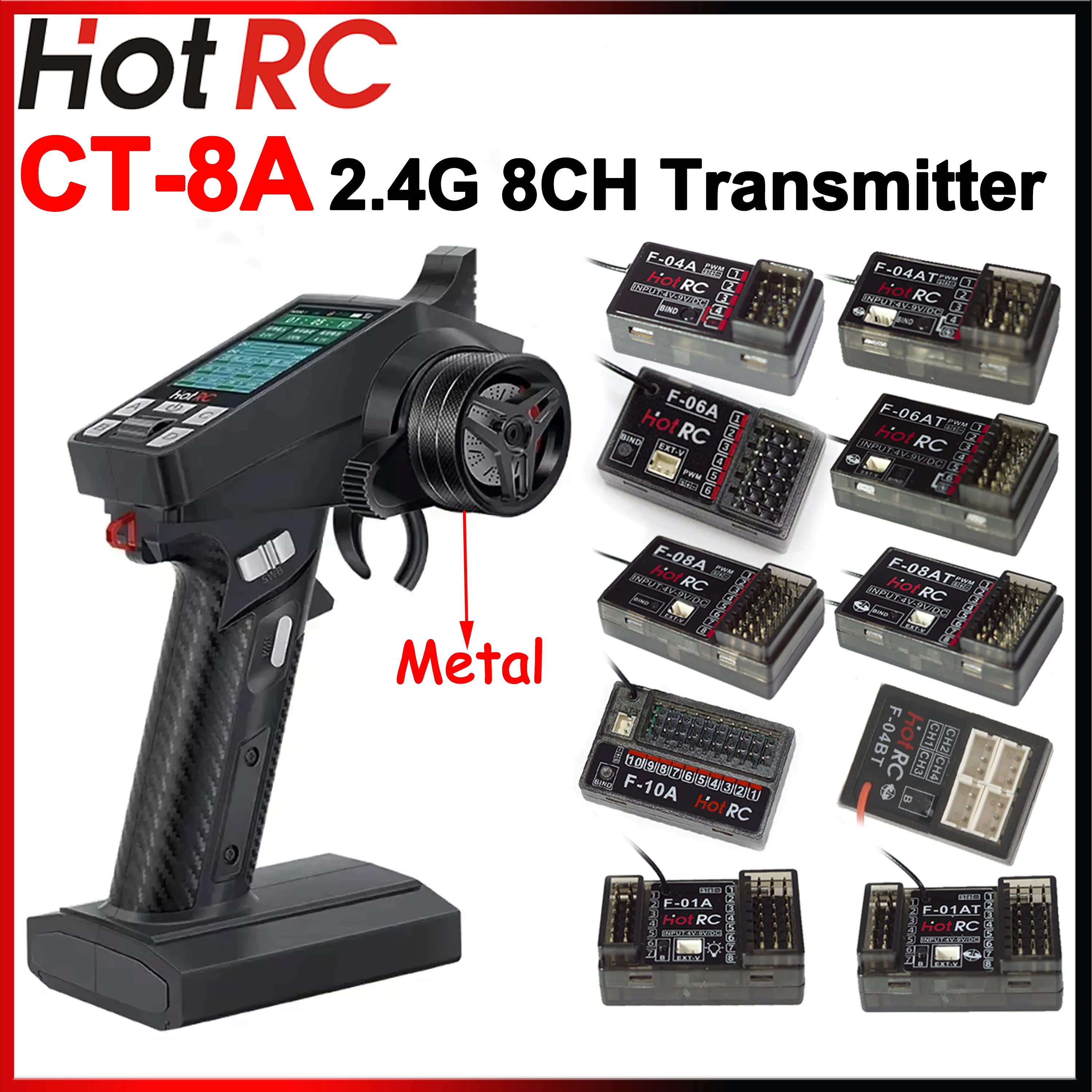 HOTRC CT-8A 8CH 2.4G Transmitter 4/6/8/10CH Gyro Voltage Return PWM Light Control Receiver for RC Car Aircraft Tank Boat