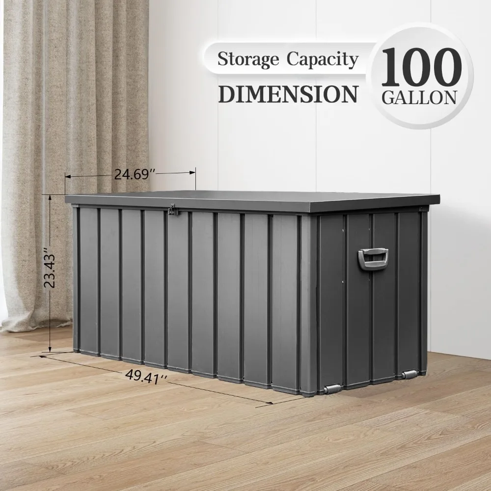 

100 gallon outdoor storage box - waterproof, lockable storage cabinet suitable for courtyard furniture and garden tools