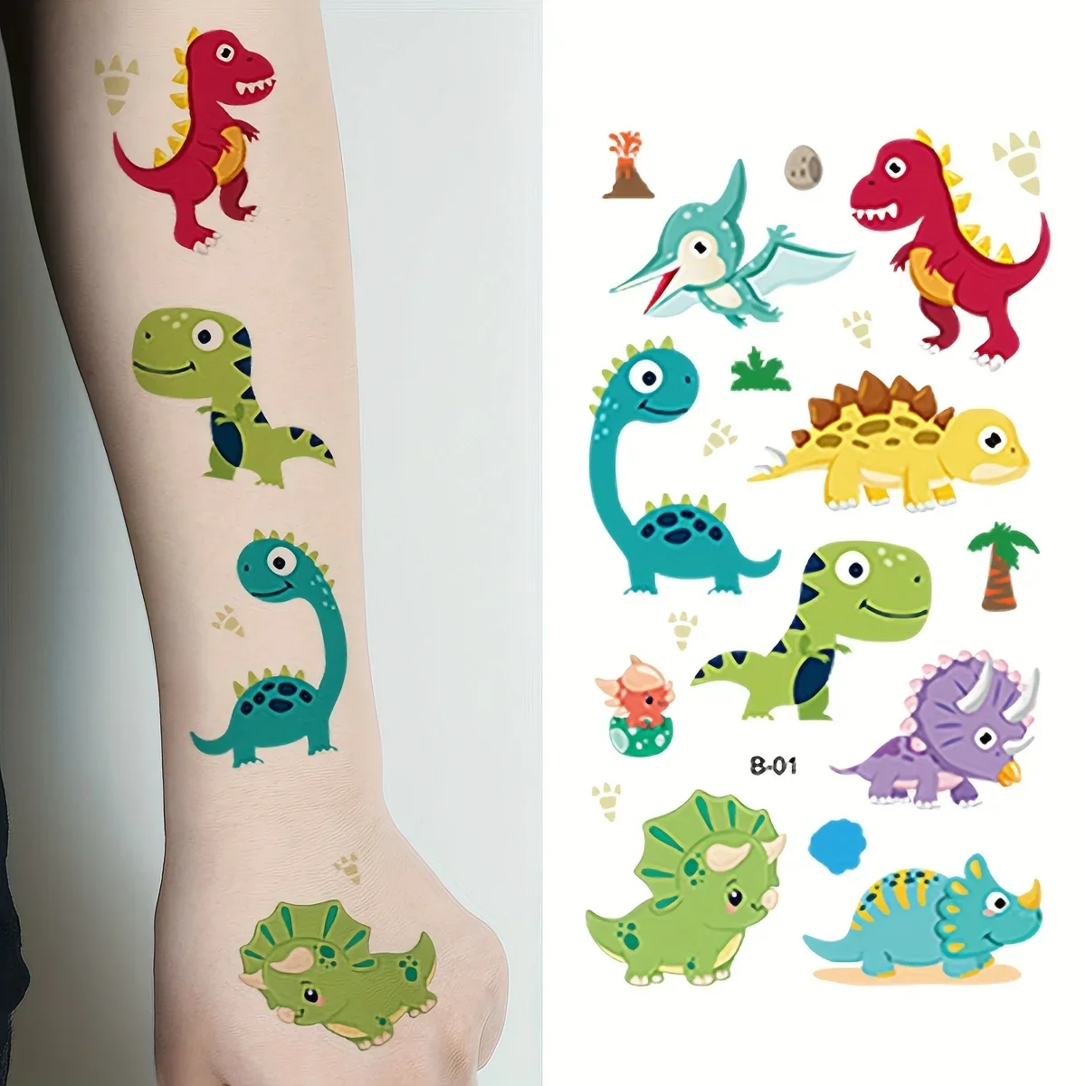 10pcs/set Dinosaur Temporary Tattoos for Kids Boys Teens Fun T-Rex 3D Fake Face Tattoo Sticker for Children Hands Party Favor