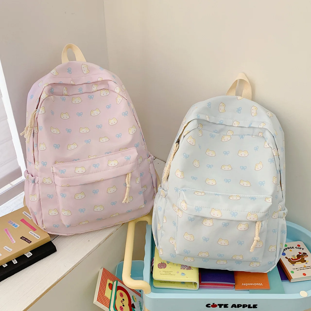 Fresh Cartoon Bear Printed Backpack Cute All Over Print Bag Large Capacity Light Girls School Daypack For Campus Daily Travel