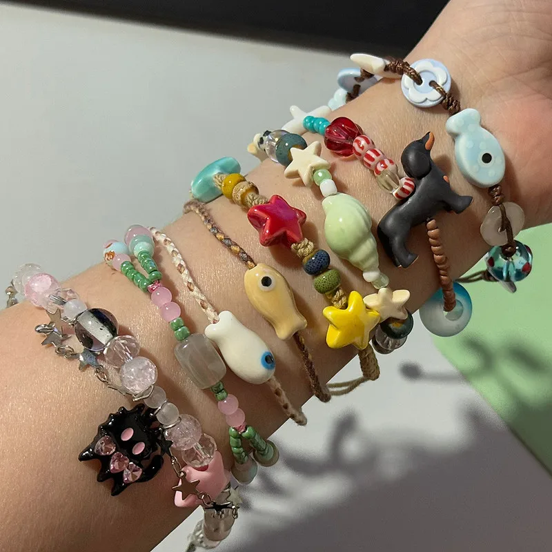 Handgemachtes rosa Seestern-Keramik-Armband, Boho, verstellbarer Strandschmuck für Frauen, einzigartiges Geschenk, Pulsera Mujer