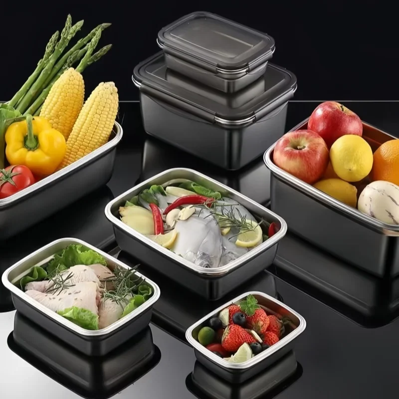 New 304 Stainless Steel Crisper Box Airtight Food Storage Container With Lid Lunch Bento Food Box Outdoor Picnic Camping Tool
