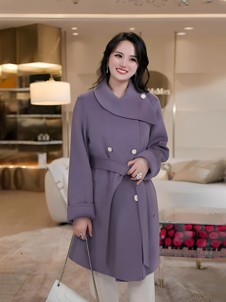 

Женское двустороннее пальто Ele с воротником-шарфом в корейском стиле, шерстяное, осенне-зимнее, модная женская верхняя одежда