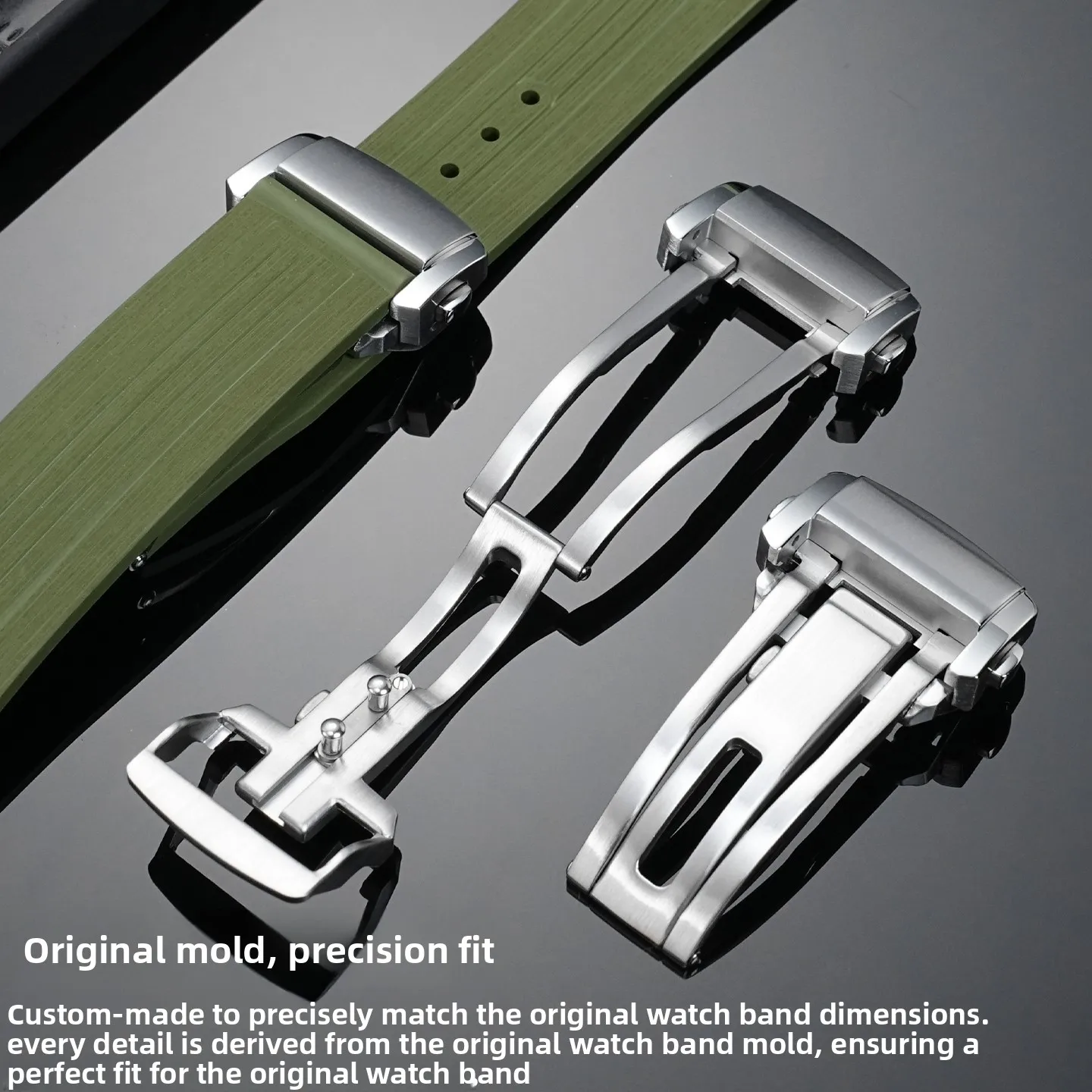 롱진용 18mm 조절 가능한 버터플라이 디플로이먼트 시계 버클 304L 솔리드 스테인리스 스틸 버클 메탈 클라스프 실버 시계 버튼