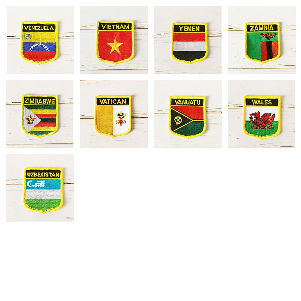 National Flag Shield Embroidery Patch Badge All Over the World 6*7cm VIETNAM UZBEKISTAN VENEZUELA VATICAN WALES YEMEN ZAMBIA