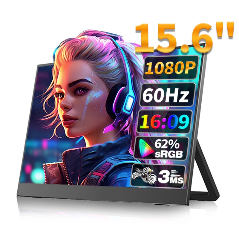 Monitor Portátil de Juegos 15.6" Full HD, Soporte y VESA 🖥️
