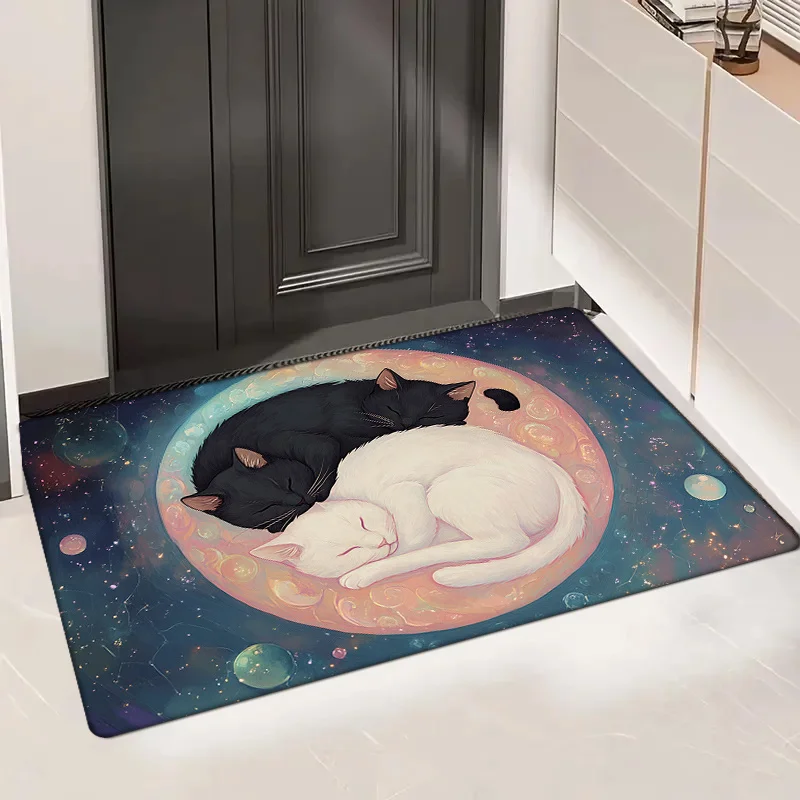 

1 шт. фланелевой коврик с принтом Dreamy Space Cat, нескользящий губчатый коврик толщиной 0,47 дюйма, можно стирать в машине, впитывающий и нескользящий, всесезонный