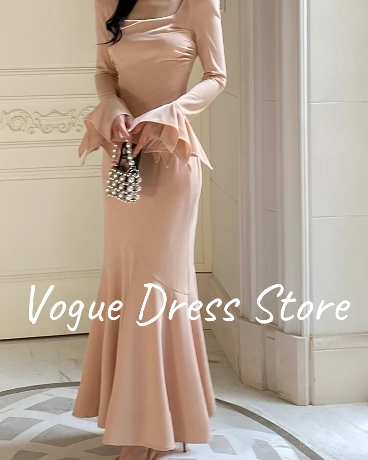 CustomizedvCustomized High Quality Mermaid Jersey Evening Dresses Delicate Long Sleeves Square Neck Prom Dress Custom Size Party