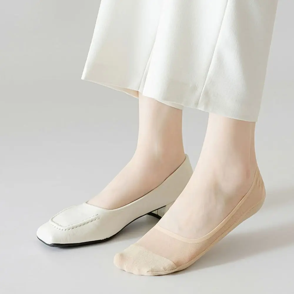 Fashion Thin Women's Boat Socks Anti-slip Not Falling Invisible Boat Socks Breathable Cotton Bottom Ice Silk Stockings Summer