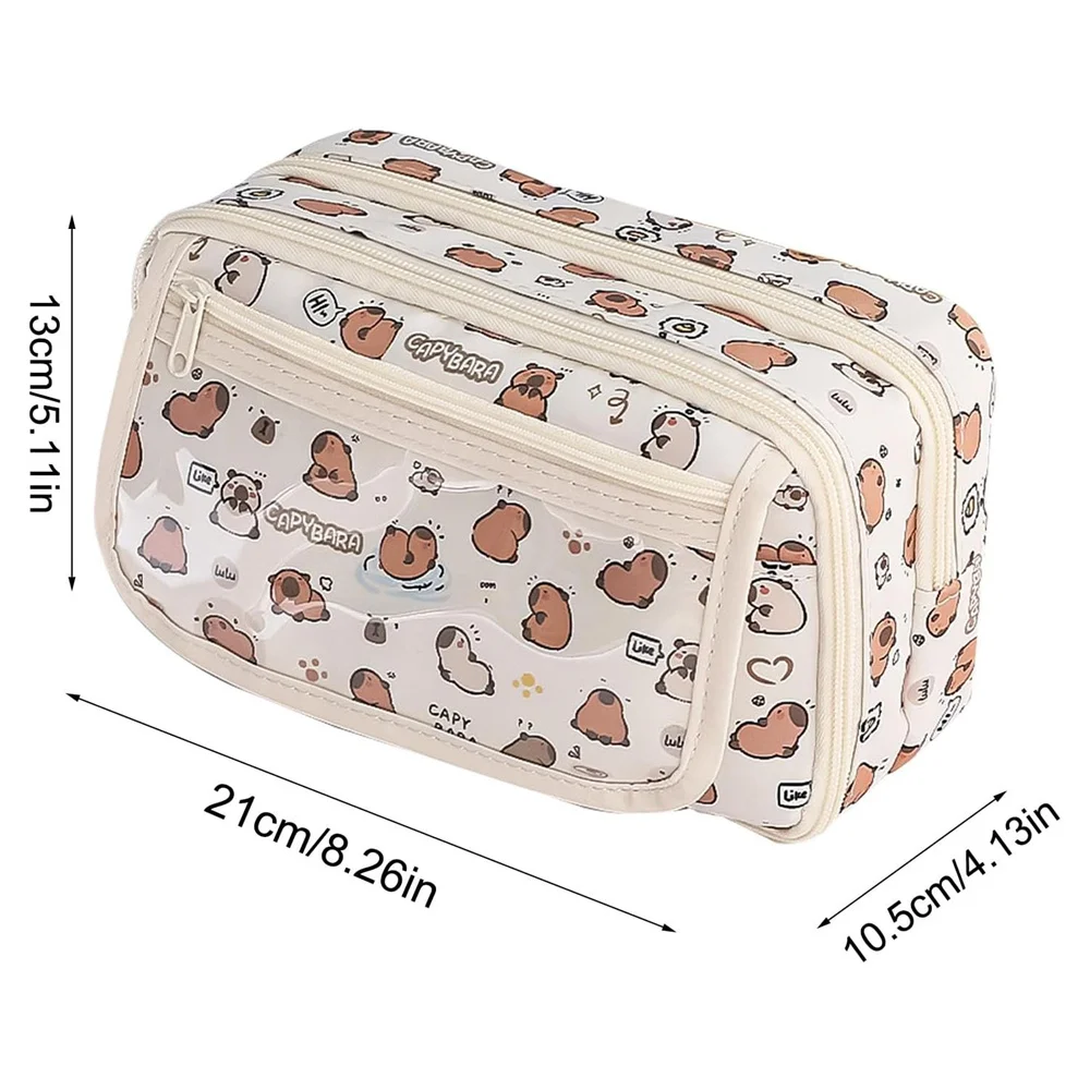 EZONE Cute Cartoon Capybara Pattern Pencil Case with Compartments for Girls and Large Pencil Case for Children Teenager Students