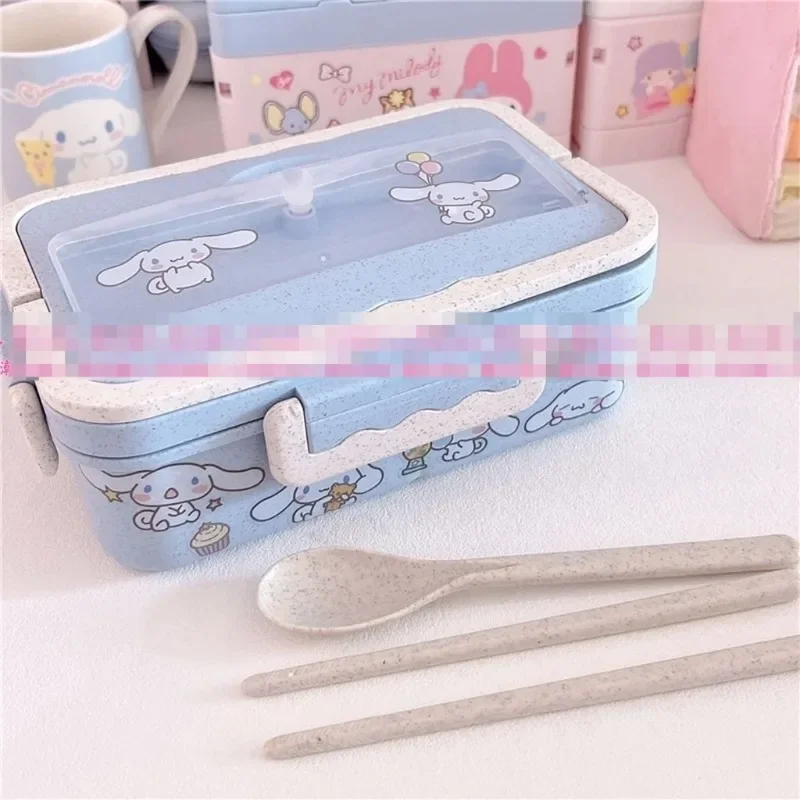 Cinnamoroll Kuromi My Melody Japanese Cartoon Cute Kawaii Straw Tableware Student Office Worker Portable Separated Lunch Box