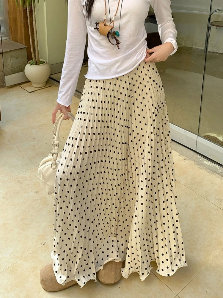 

Maxi Long Skirts Womens Polka Dot Skirts 2026 Goth Lolita Spring Summer High Waisted Leopard Ruffle Pleated Skirts 96cm rok