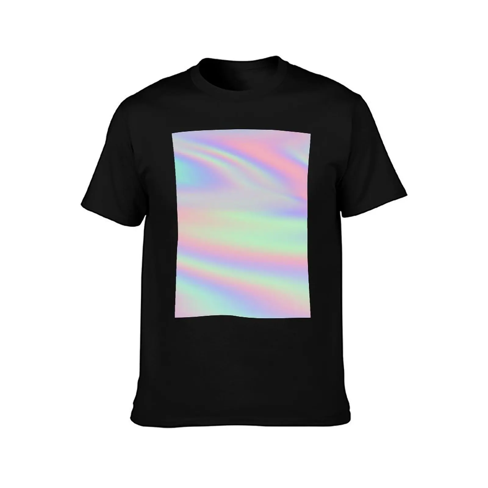 Shimmering Sunrise Hologram Texture T-Shirt, Summer Casual Cotton Tee, Oversized Streetwear Tops, Vintage Graphic Print