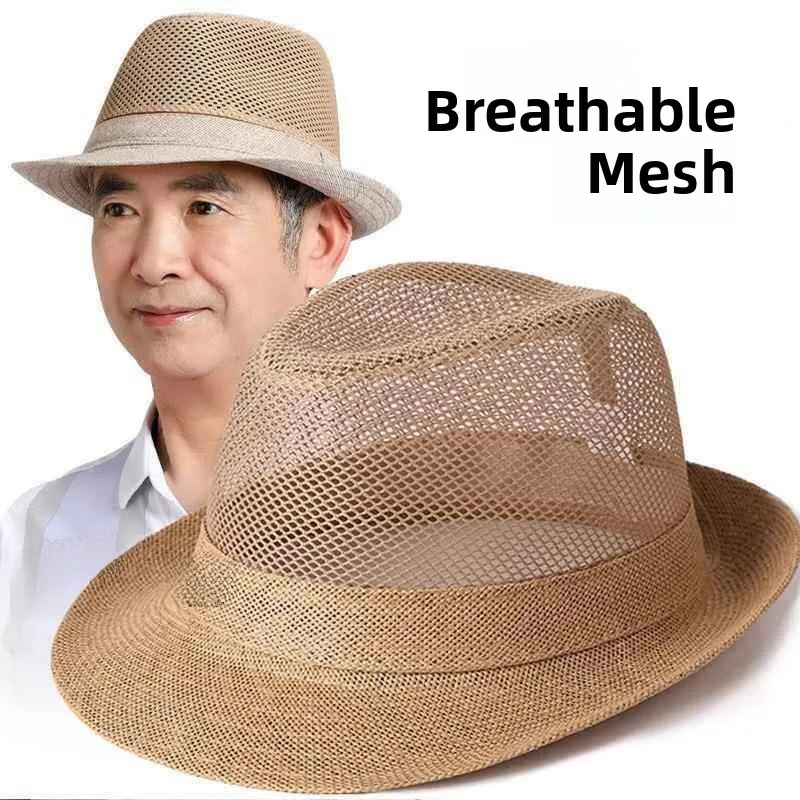 Men's Summer Breathable Sunshade UV Protection Air Conditioned Hat Lightweight Casual Style Cone Top Cap for Elderly