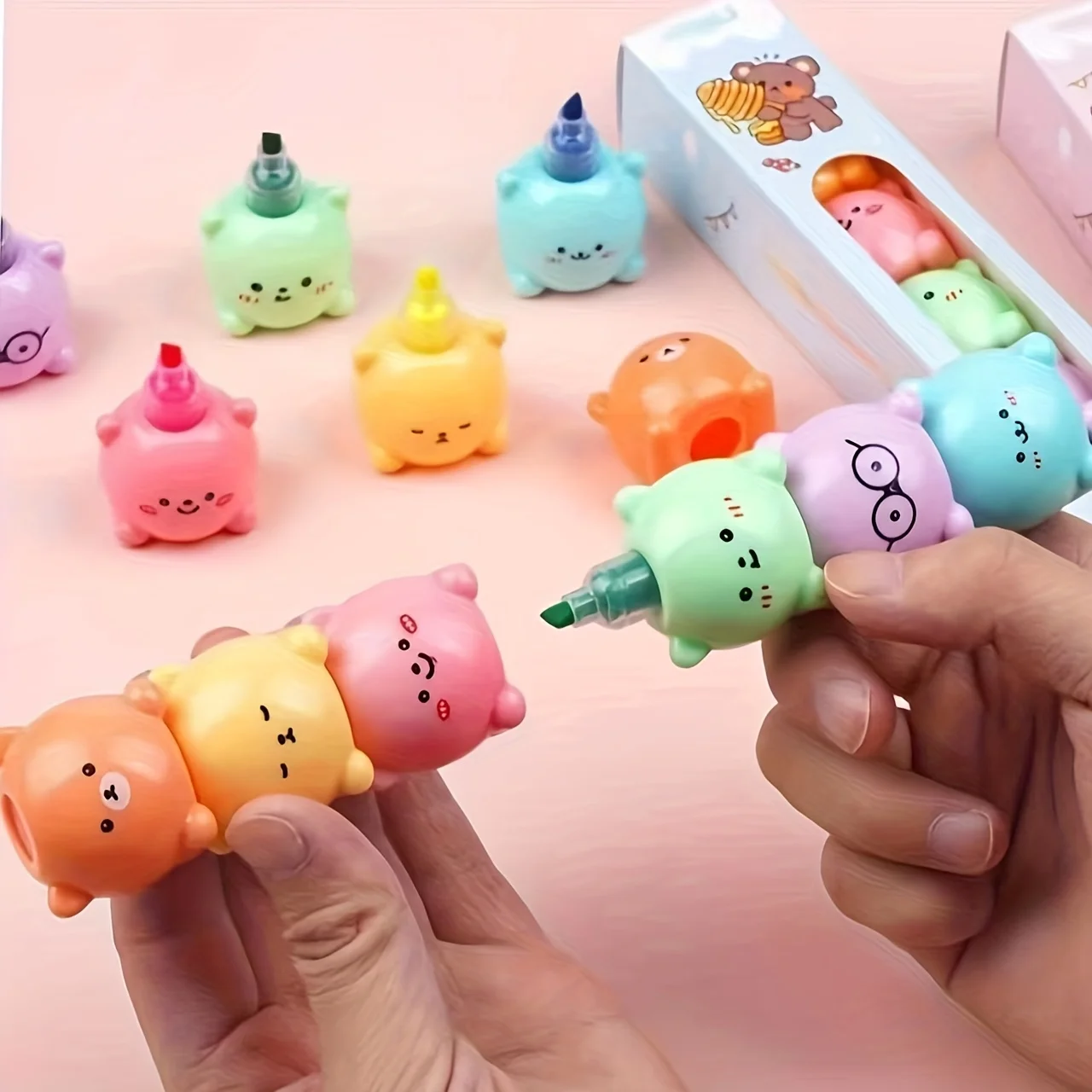 

Colorful Fluorescent Pens, Mini Bear-Shaped Watercolor Fluorescent Pens, Block Colorful Fluorescent Pens,Cute Stackable Markers