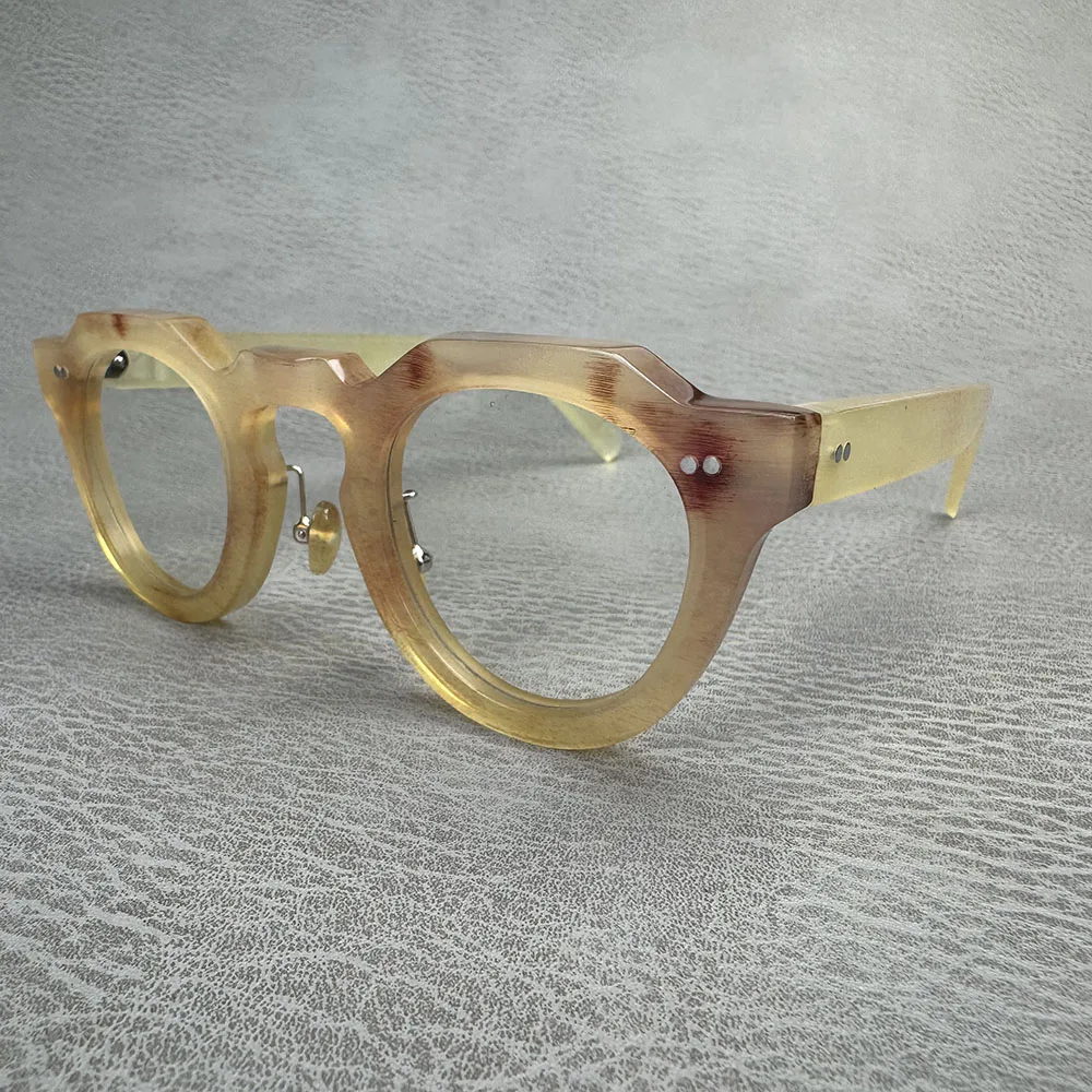 

Women Man's Glasses Frames Unique Polygon Vintage Optical Lenses Eyeglasses Handmade Honey Horn Prescription Eyeglass Frames