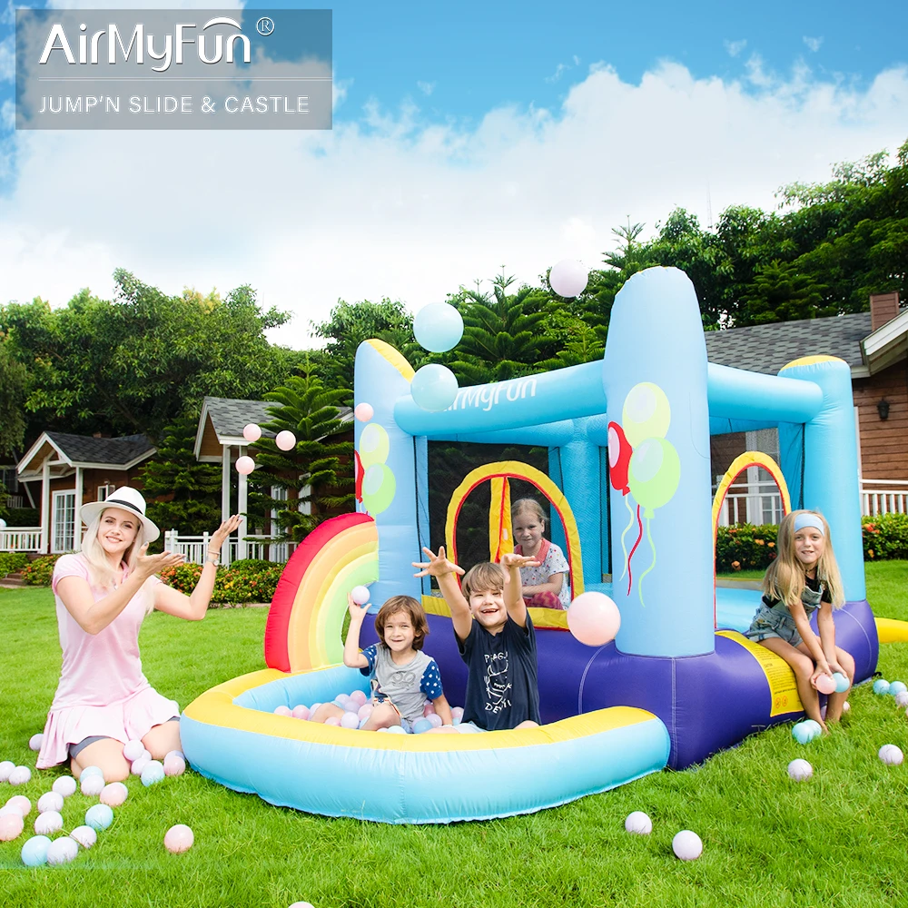 Popular product fun blue rainbow balloons children playground outdoor jumping castle inflatable bounce house