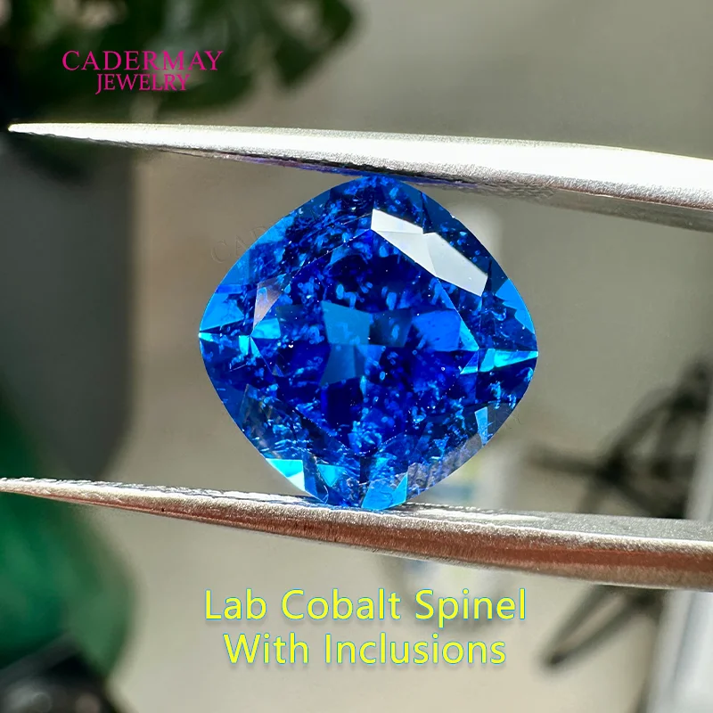 Cadermay Synthetic Blue Spinel 5mm-12mm Square Cushion Shape Lab Cobalt Blue Spinel With Inclusions Gemstones for Jewelry Making