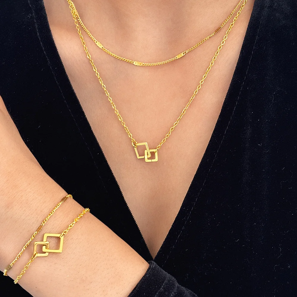Boho Square Cross Bracelet and Necklace Set, Waterproof and Colorfast, Women's Jewelry, Wedding Party Favors