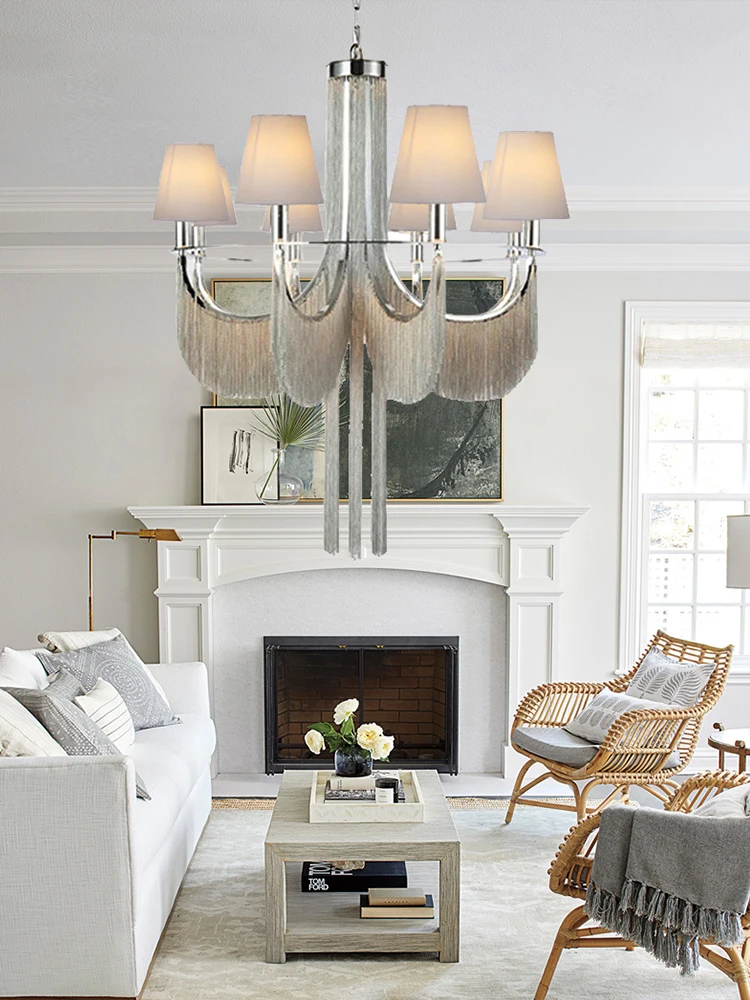 Silver Wing European-Style Villa Grand Chandelier Post-modern Tassel Hanging Lamp Pendant Lighting Fixtures Living Room Lustre