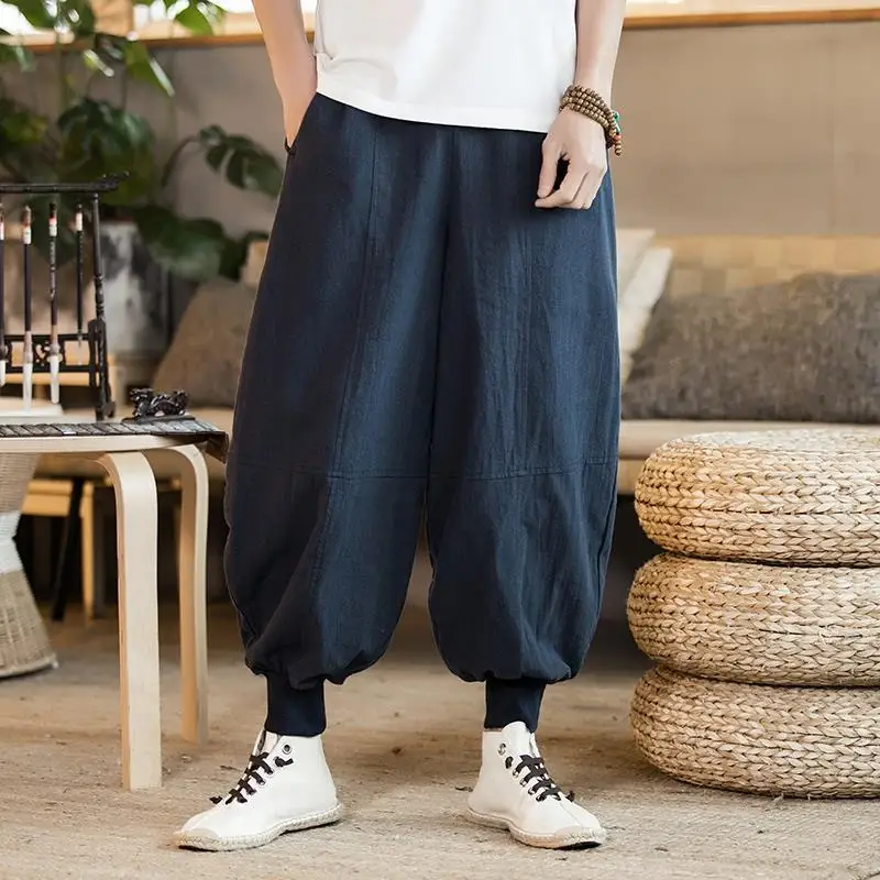 

plus Size Extra Large Draped Wide Leg Pants Harlan Sle Loose Cotton Linen Trousers Slim Fit Casual Men's Faion