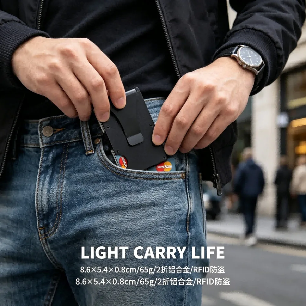 Aluminum Alloy Rfid Blocking Card Holder Ultra Slim Anti Theft Metal Wallet Minimalist Credit Card Case Portable Storage Pouch view 3