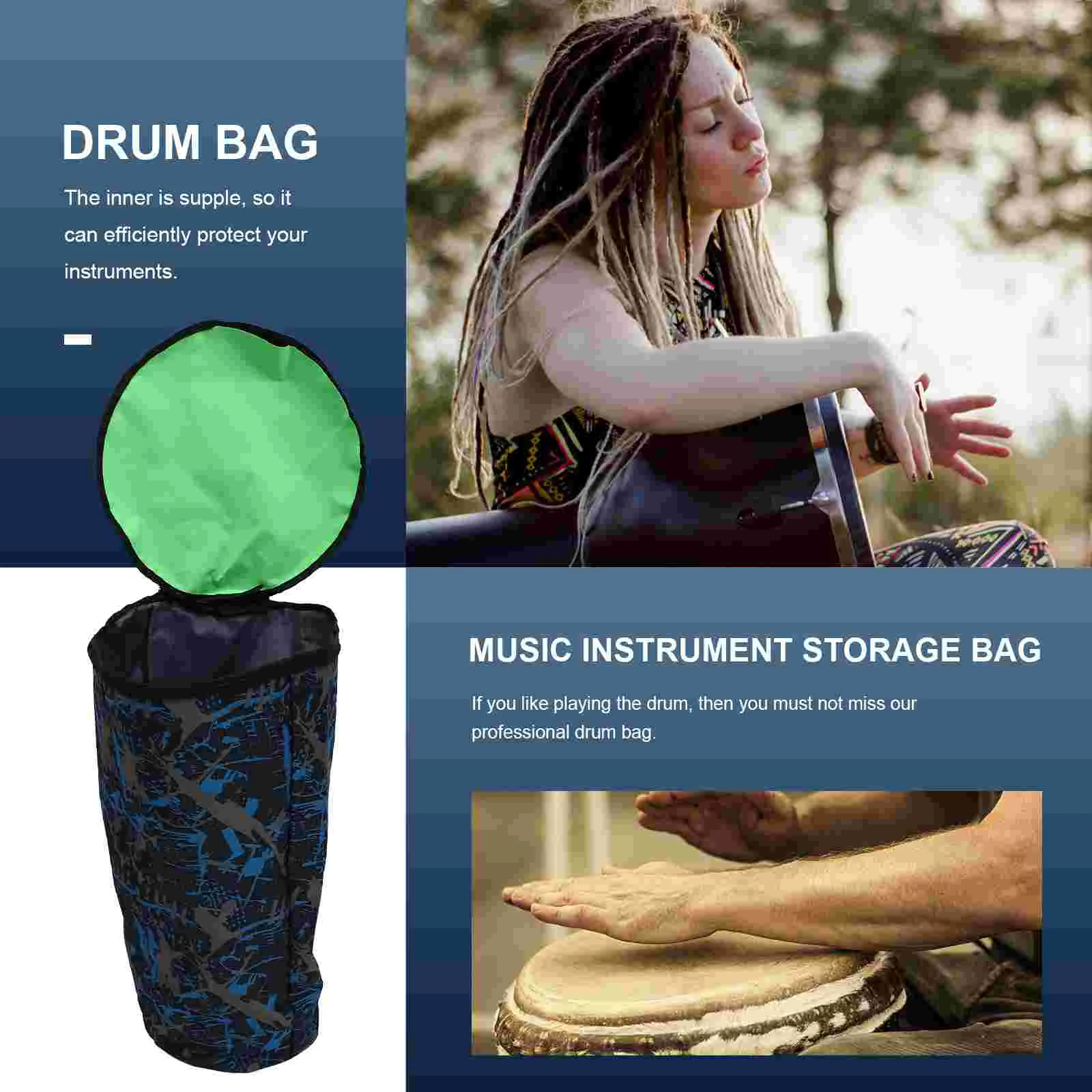 African Drum Kit Waterproof Backpack Oxford Cloth Bag Music Instrument Storage Camouflage Blue Large Practical Bags