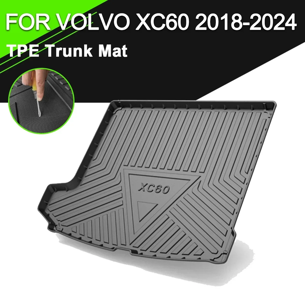 Couverture de Coffre Arrière de Voiture en Polymère Caoutchouc TPE, Imperméable, Antidérapant, Accessoires pour Volvo XC60 2018-2024