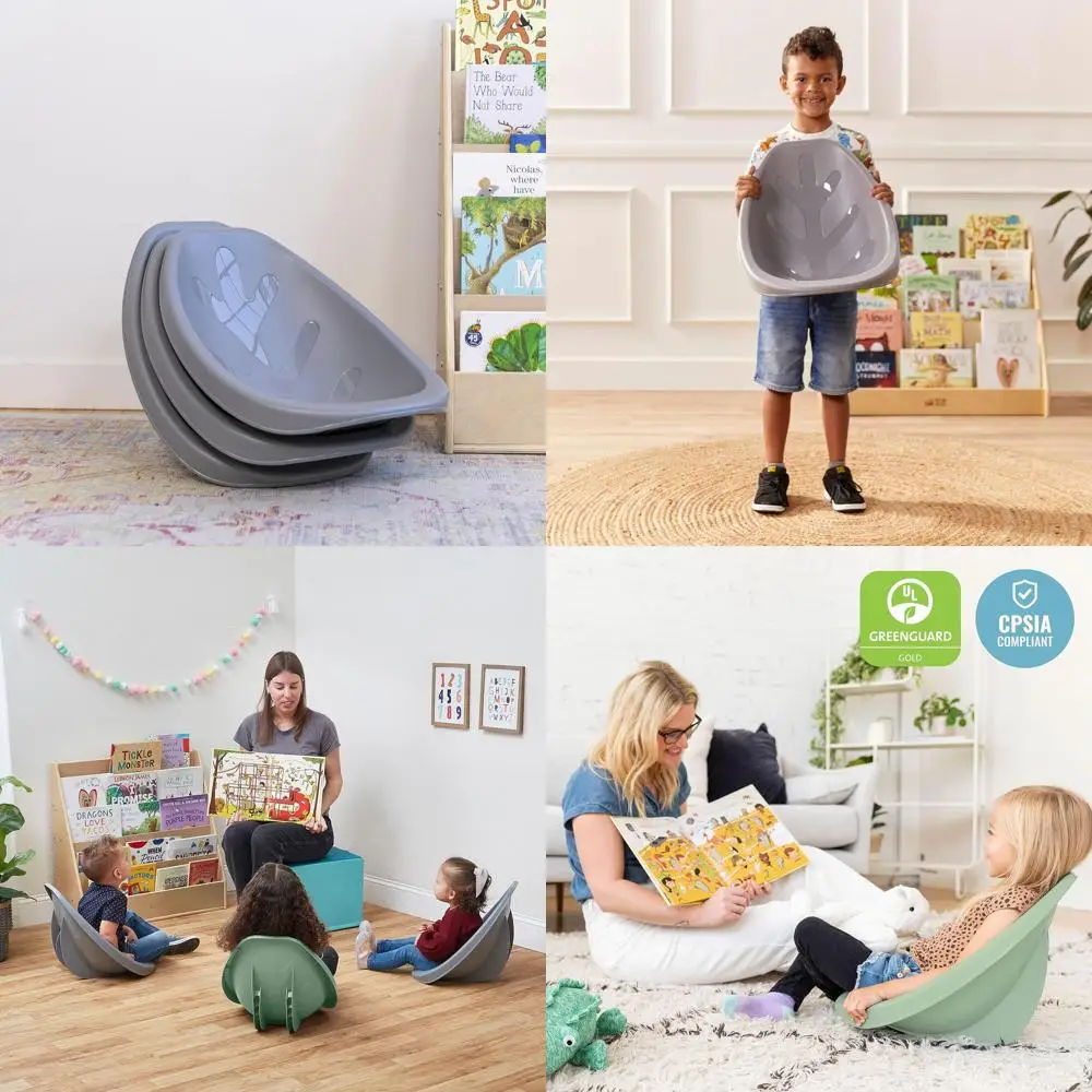 6-Piece Sage Grey Rocker Floor Set with Leaf Design