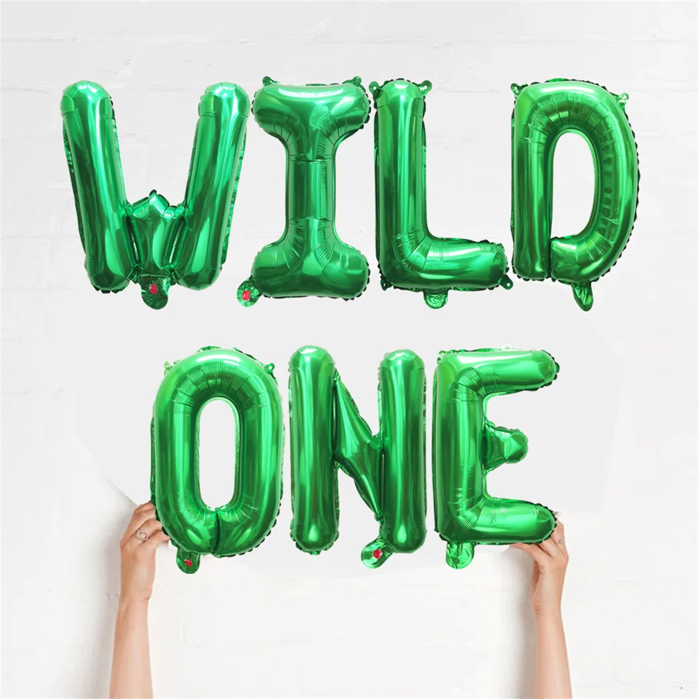 7pcs 16inch Green Wild One 1st Birthday Letter Foil Balloons Baby Shower Happy Birthday DIY Home Party Decoration Supplies
