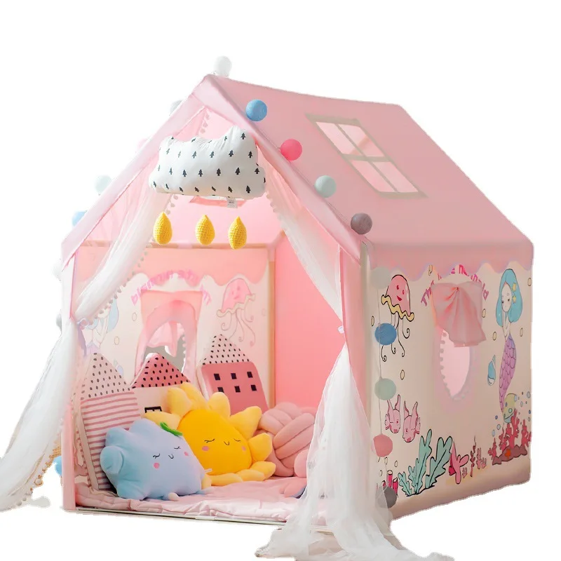 Instagram Children's Solid Wood Pure Cotton Lace Tent Interior Decoration Game House Princess Boys and Girls Toy House