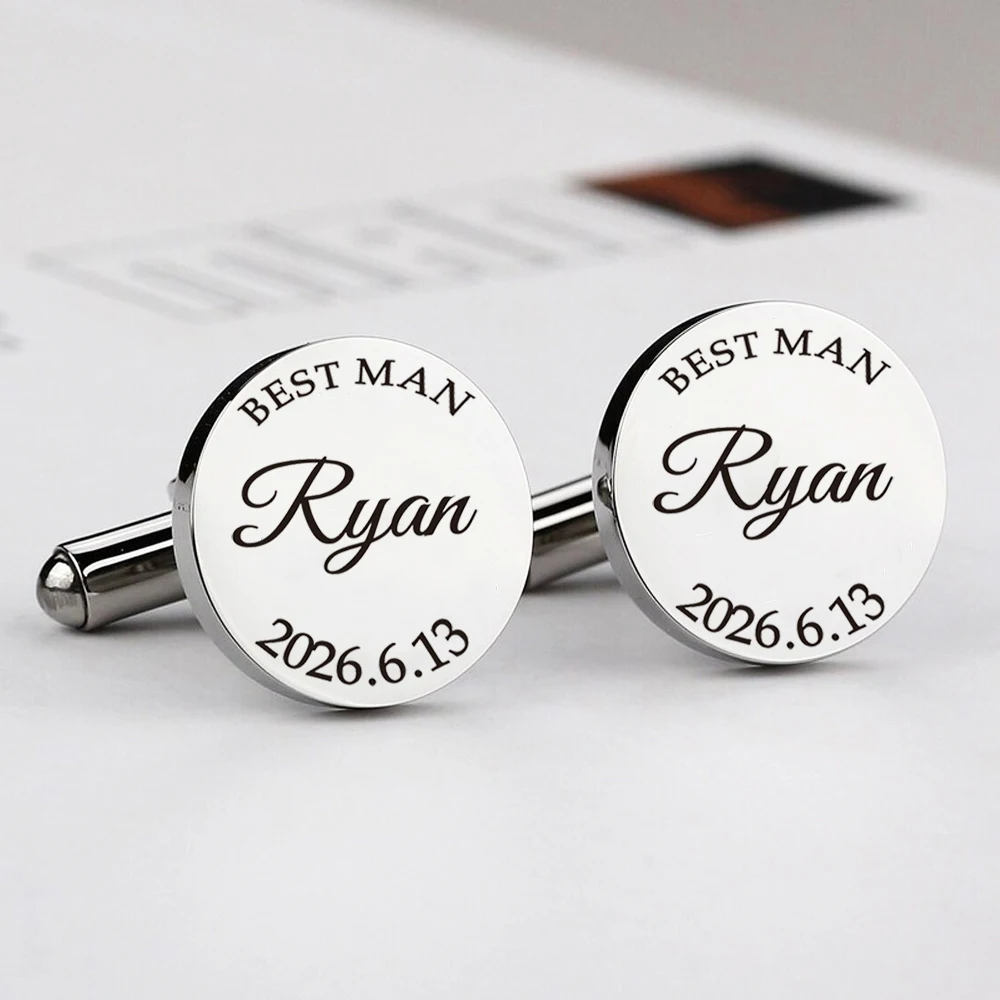 Personalized Man Cufflinks Custom Engrave Name Stainless Steel Cufflinks Jewelry Gift For Groom/Best Man Wedding Supplies
