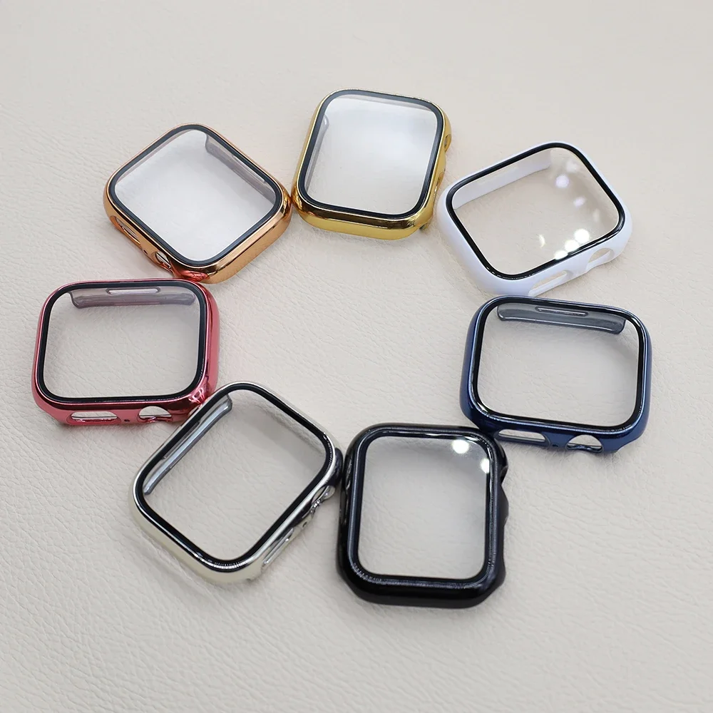 Tempered Glass Cover for Apple Watch Series 9 8 7 6 5 4 SE Screen Protector Hard PC Cover Bumper iWatch Case 41mm 44mm 40mm 45mm