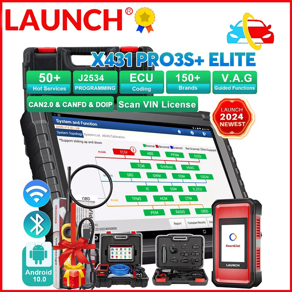 LAUNCH X431 PRO3S+ ELITE Smartlink C V2.0 Car Diagnostic Tools J2534 CAN FD DOIP Full System Auto OBD OBD2 Scanner Topology Map