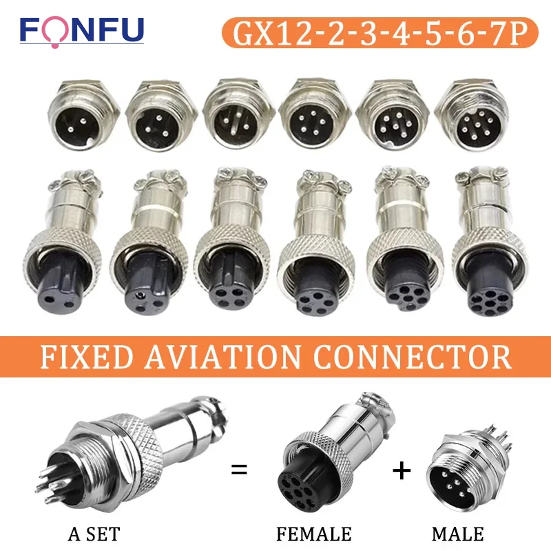 

5/10/100 Sets GX12 Nut Type 2/3/4/5/6/7 Pin Male + Female 12mm Circular Aviation Connector Screw Plug Panel Mount Socket& Plug