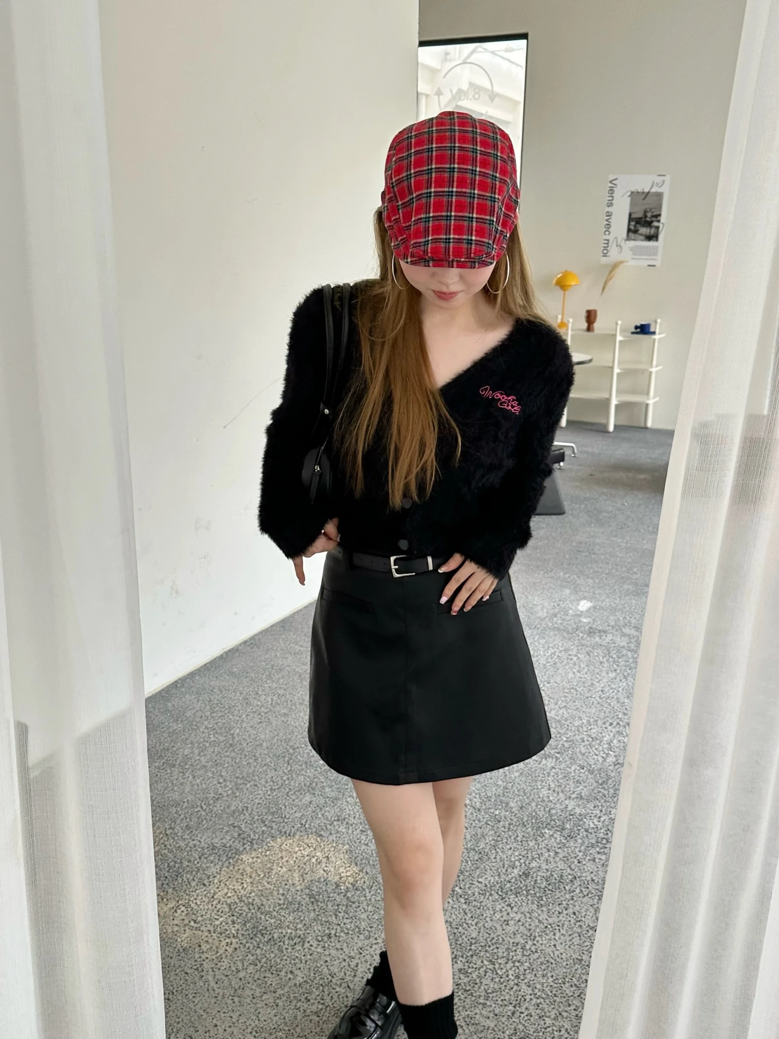 

Slimming High Waist A-Line Skirt Women's Retro Leather Skirt f Body Skirt Commute Sle Korean Version ort Skirt