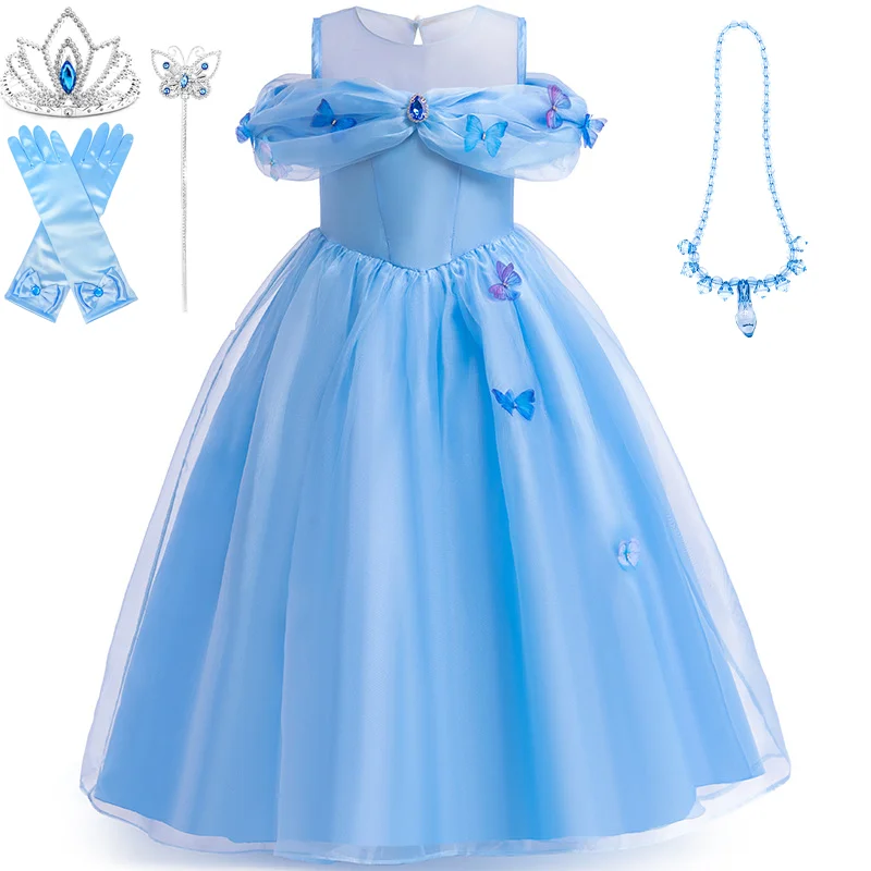 

Children Cinderella Carnival Cosplay Costume Butterfly Appliques Princess Dress Kids Girls Clothes Birthday Halloween Party Gown