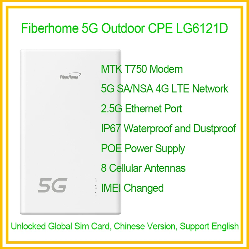 

FiberHome 5G Outdoor CPE LG6121D MTK T750 2.5G Network Port IP67 POE Router 5G NR 4G LTE CAT19 Wired Modem With Sim Card Slot