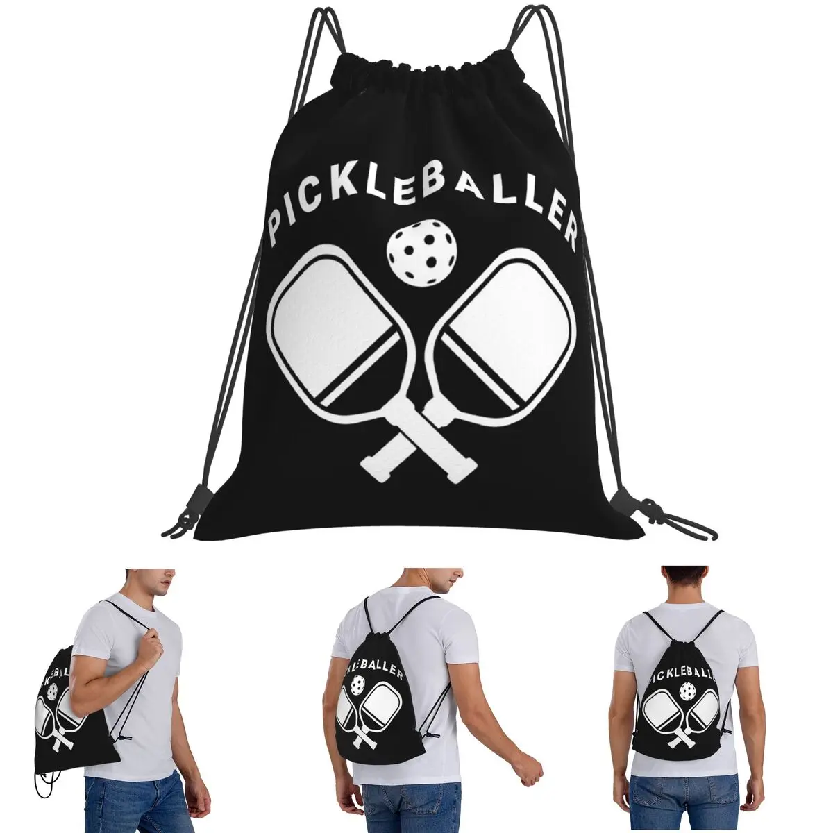 Fun Pickleball Apparel Pickleballer Backpacks Fashion Drawstring Bundle Pocket Sports Bag Book Bags for Travel Students