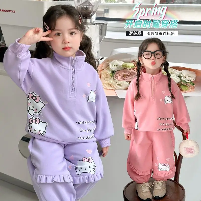

Sanrio Y2K Спортивный костюм для девочек, длинные штаны Hello Kitty Kawaii, студенческие осенние повседневные топы, спортивные штаны, комплект из 2 предметов, детская одежда, новинка