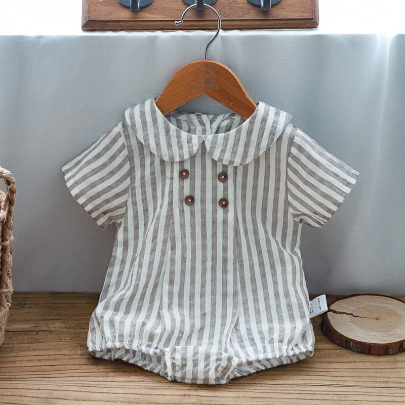 

Summer 0-24M Newborn Baby Girl Romper Short Sleeved Cotton Stripe Toddler Baby Girls Jumpsuit Korean Style Baby Clothing