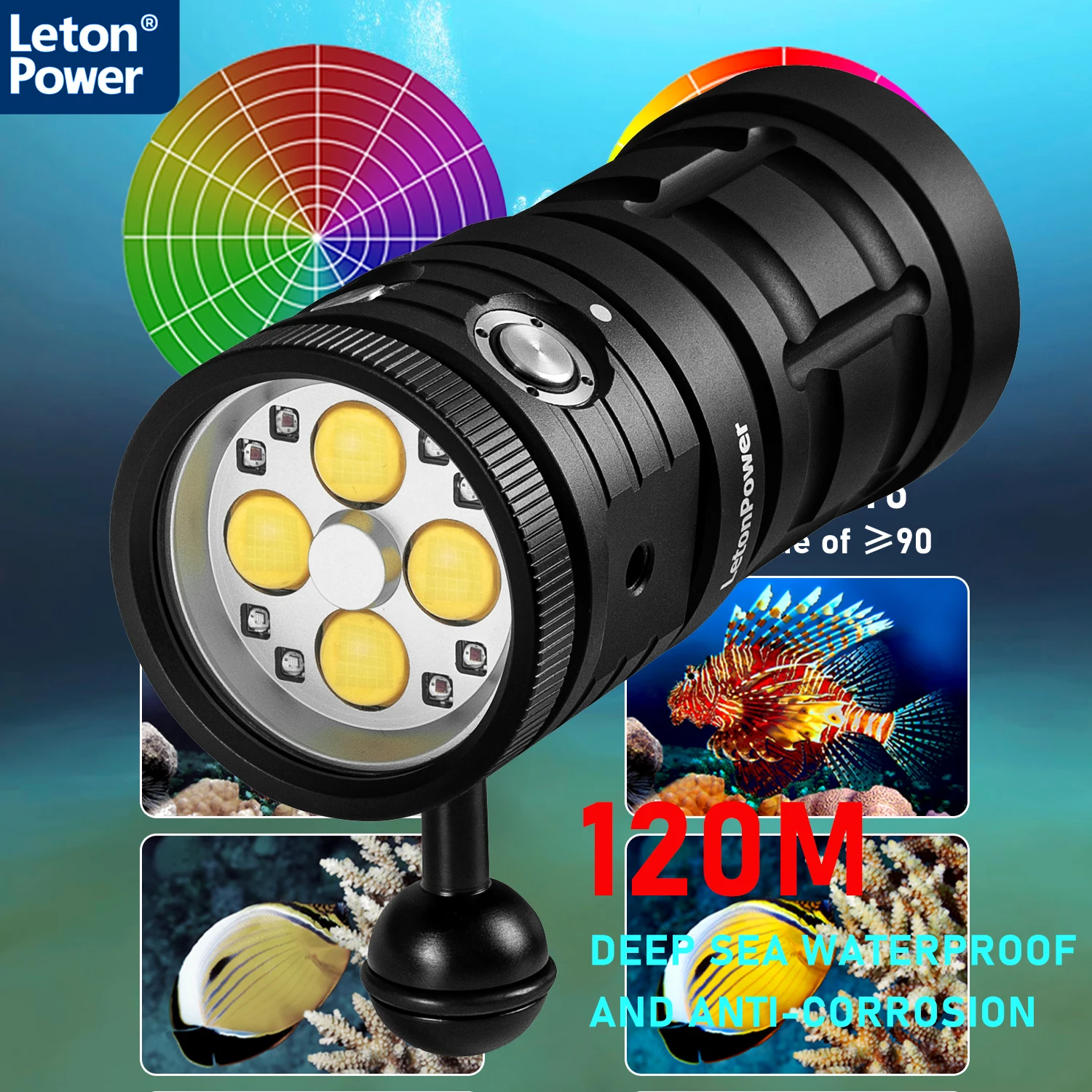 Professional Underwater Lamp 4*120*120 36Core Photography Light High Lumens Diving Flashlight 120m Waterproof Video Camera torch