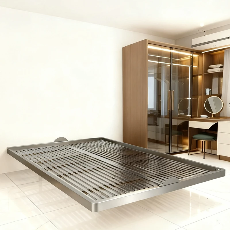 

Modern minimalist stainless steel bed Floating metal wrought iron bed frame double bed