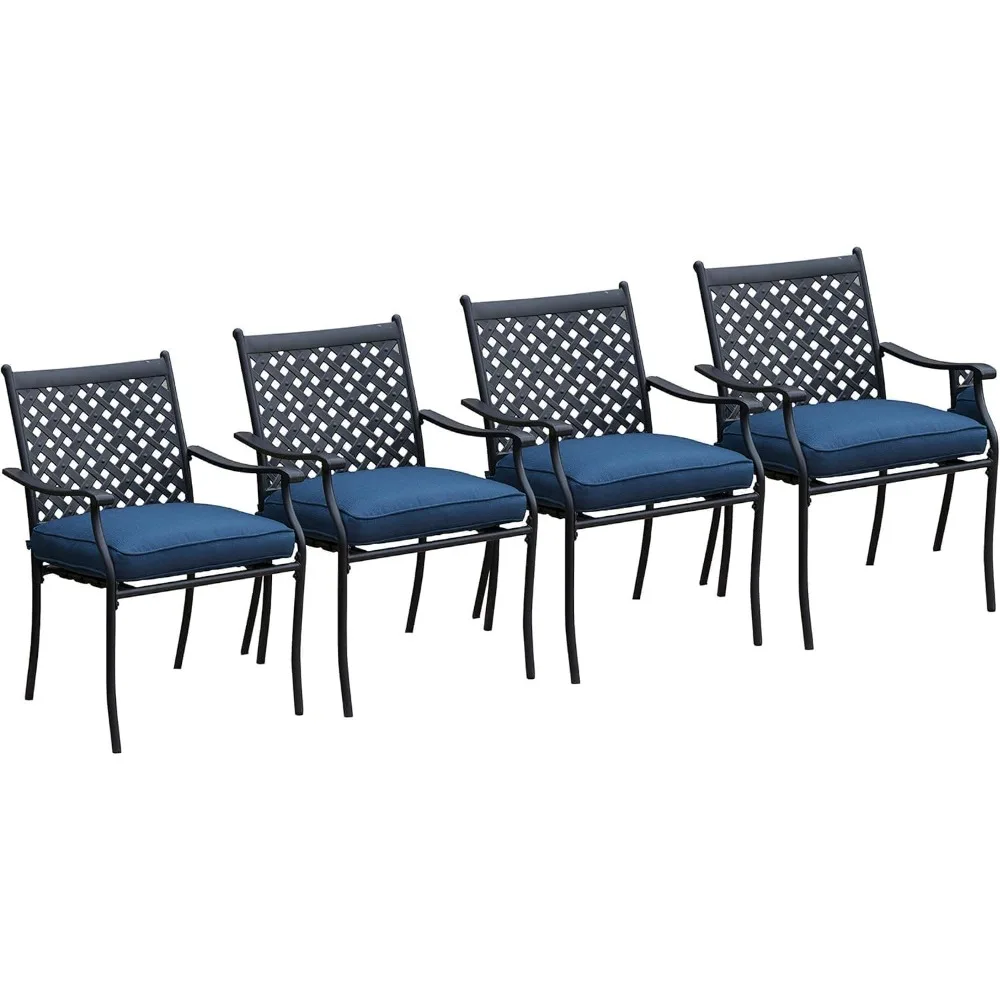 

4 Piece Outdoor Dining Set - Wrought Iron Patio Metal Chairs with Armrest and Cushions for Garden Poolside Backyard