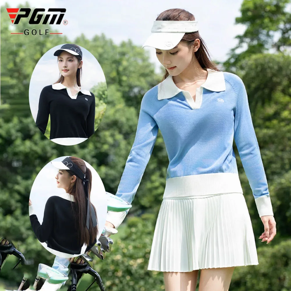 

Pgm 2025 Vintage Color-matching Golf Sweater Knitted Warm Pullover Casual Long-sleeved Sports Golf Shirts Outdoor Tennis Tops