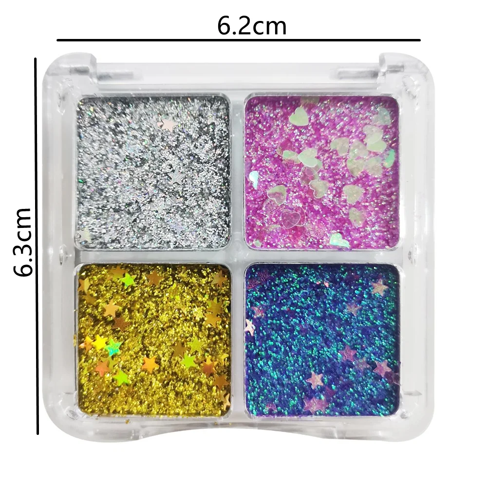 4-kleuren Shimmer Eyeshadow Palette Glitter Veelkleurige Sparkle Pailletten Afwerking Lichaam Gezicht Make-up Stage Party Art Make-up