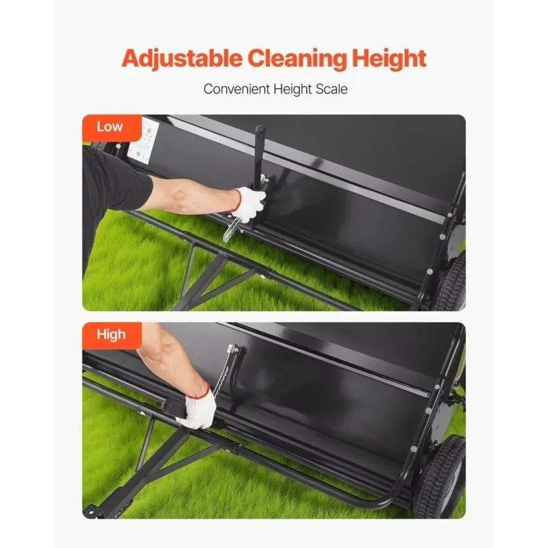 48 Inch Towed Yard Sweeper with 26 Cu Ft Hopper Bag High Capacity Trailer Leaf Collector Unloader Type R Pickup Tool