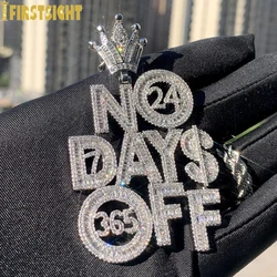 New Crown Letters NO DAYS OFF Pendant Necklace Iced Out Bling Gold Silver Color Rectangle Zircon Charm Men Women Hip Hop Jewelry