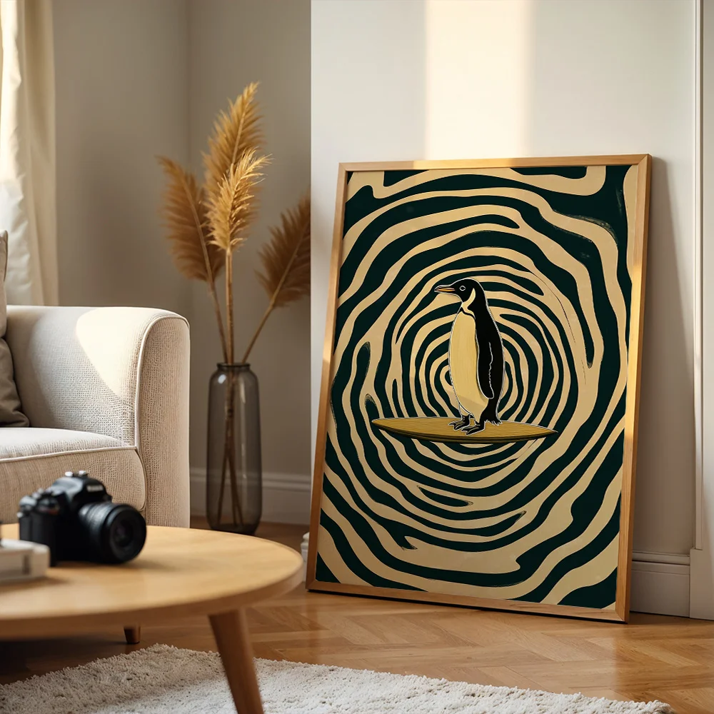 Abstract ripple penguin canvas wall decoration, interesting home decoration for bedrooms and living rooms, 2D printed poster
